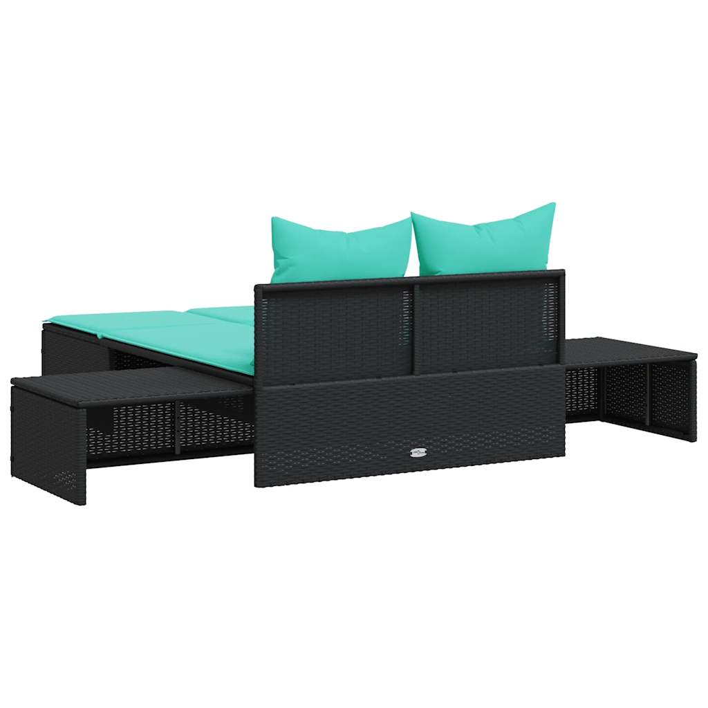 Dubbele ligstoel met kussens, zwart polyrotan is nu te koop bij PeponiXL, paradijselijk wonen!