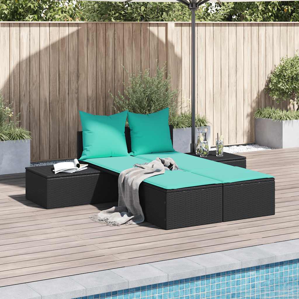 Dubbele ligstoel met kussens, zwart polyrotan is nu te koop bij PeponiXL, paradijselijk wonen!