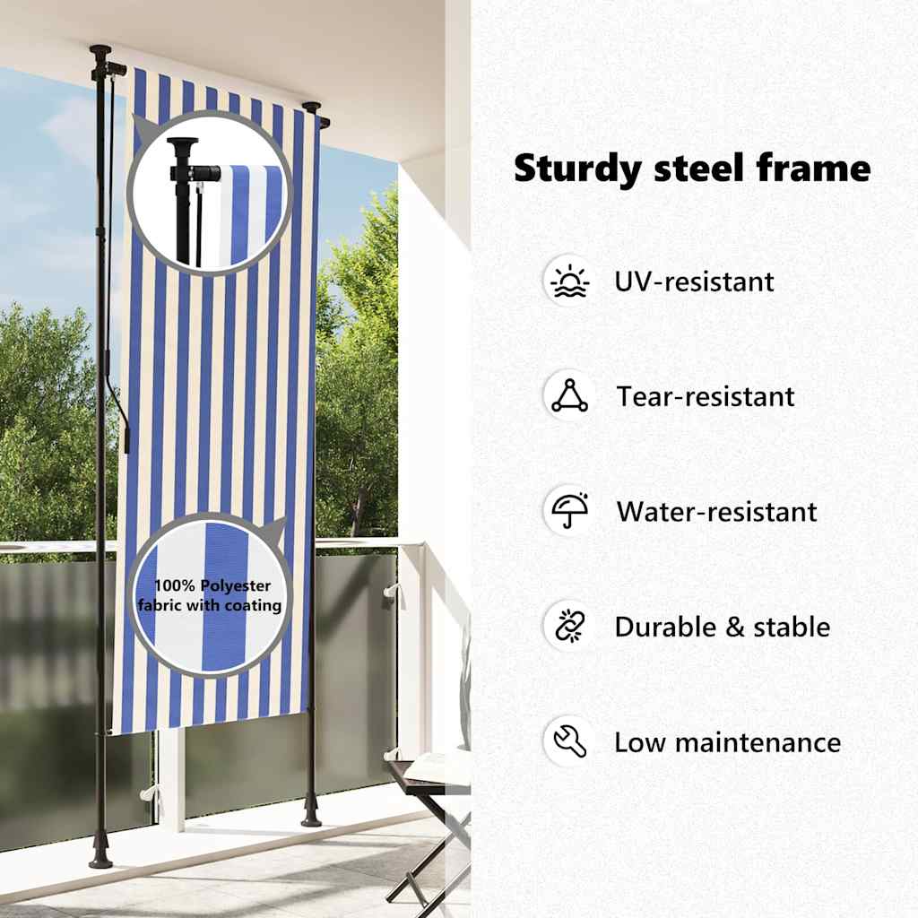 Rolgordijn voor buiten 100x270 cm stof en staal blauw en wit is nu te koop bij PeponiXL, paradijselijk wonen!