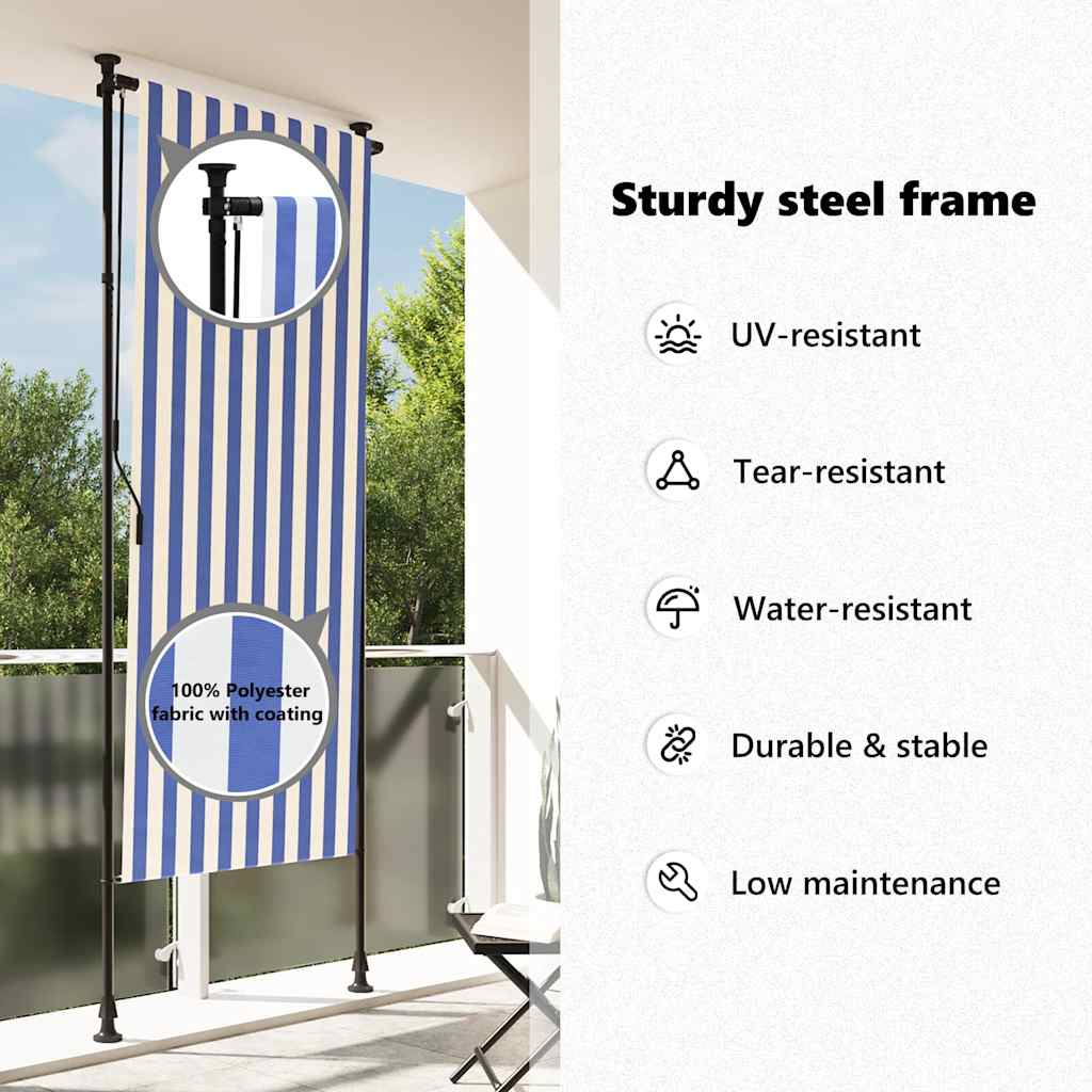 Rolgordijn voor buiten 120x270 cm stof en staal blauw en wit is nu te koop bij PeponiXL, paradijselijk wonen!