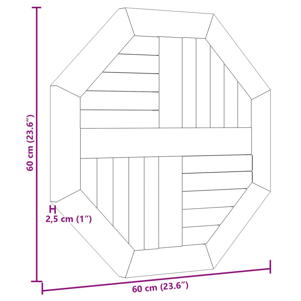 Tafelblad achthoekig 60x60x2,5 cm massief teakhout is nu te koop bij PeponiXL, paradijselijk wonen!