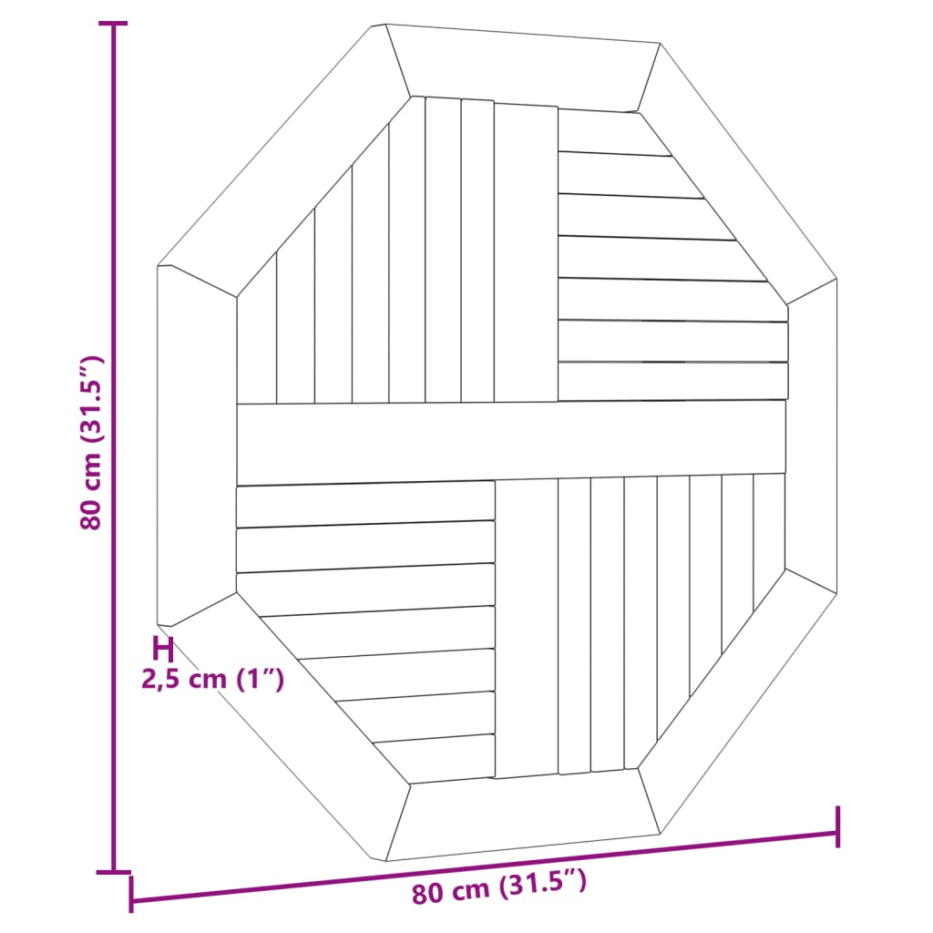 Tafelblad achthoekig 80x80x2,5 cm massief teakhout is nu te koop bij PeponiXL, paradijselijk wonen!
