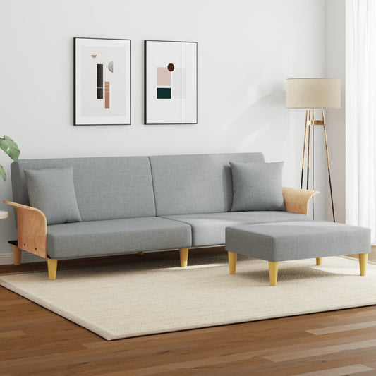 Slaapbank 2-zits met kussens en voetenbank fluweel lichtgrijs is nu te koop bij PeponiXL, paradijselijk wonen!