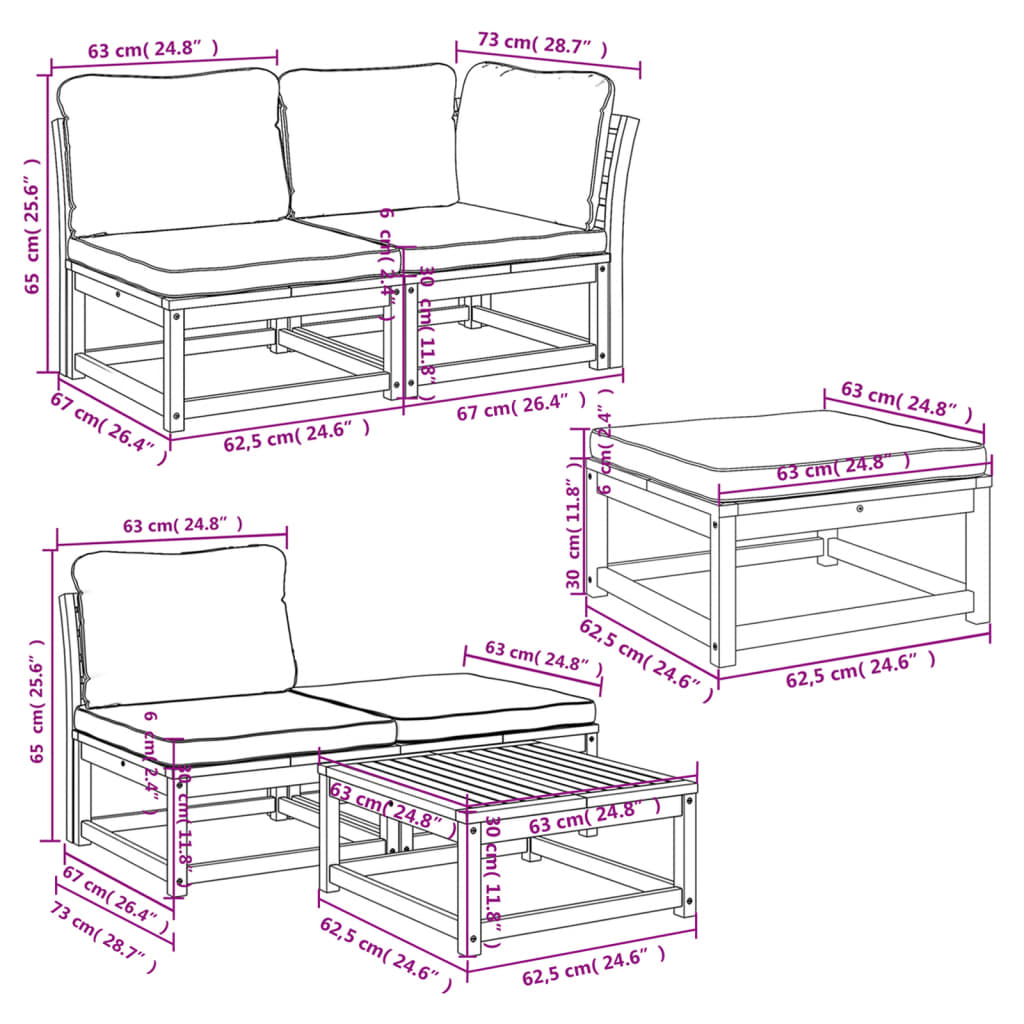 6-delige Loungeset met kussens massief acaciahout is nu te koop bij PeponiXL, paradijselijk wonen!