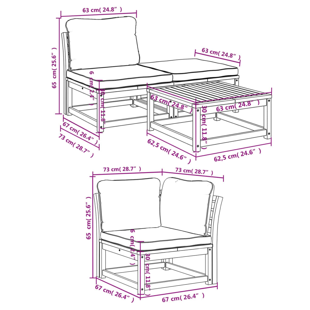 4-delige Loungeset met kussens massief acaciahout is nu te koop bij PeponiXL, paradijselijk wonen!