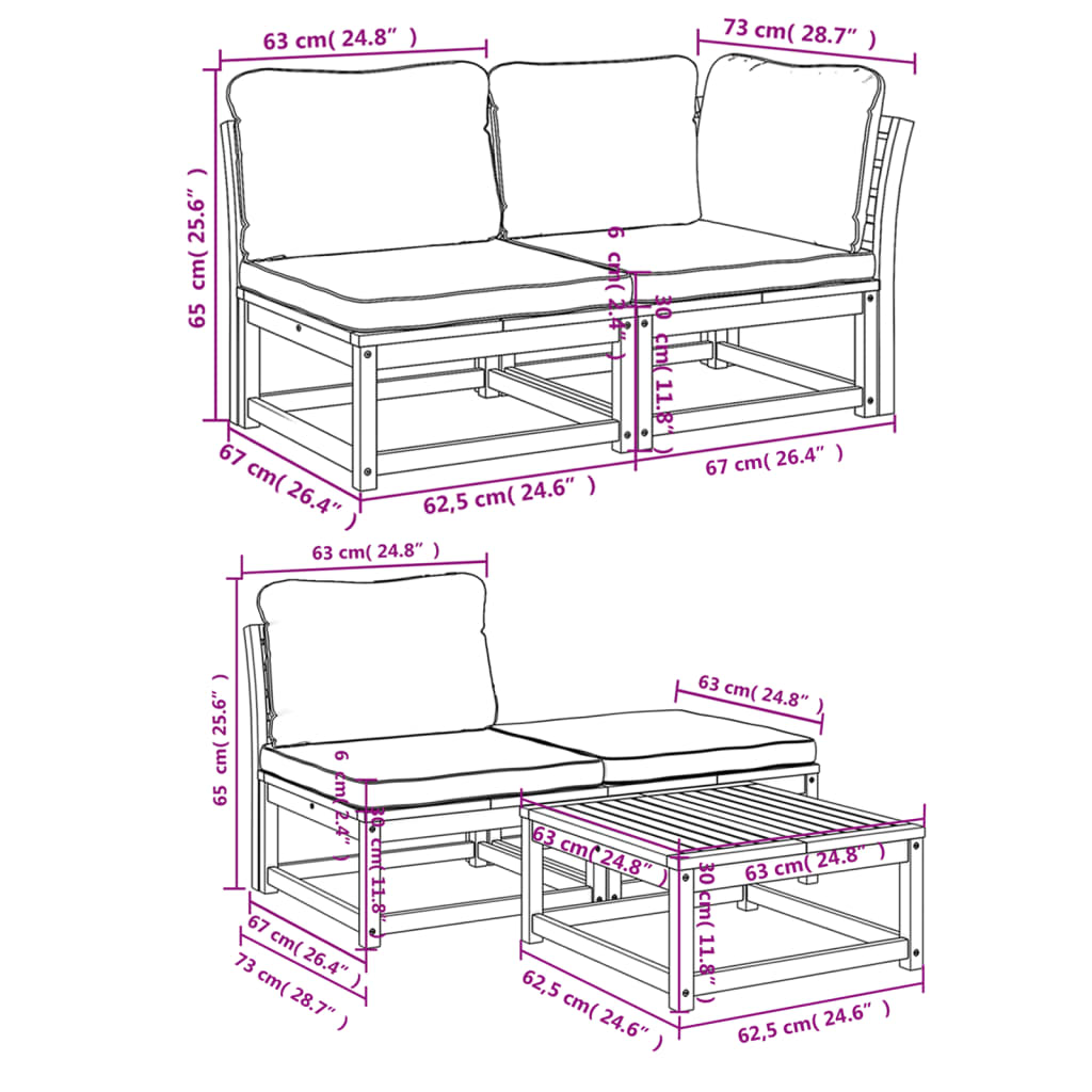 5-delige Loungeset met kussens massief acaciahout is nu te koop bij PeponiXL, paradijselijk wonen!