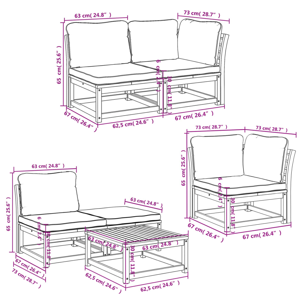 6-delige Loungeset met kussens massief acaciahout is nu te koop bij PeponiXL, paradijselijk wonen!