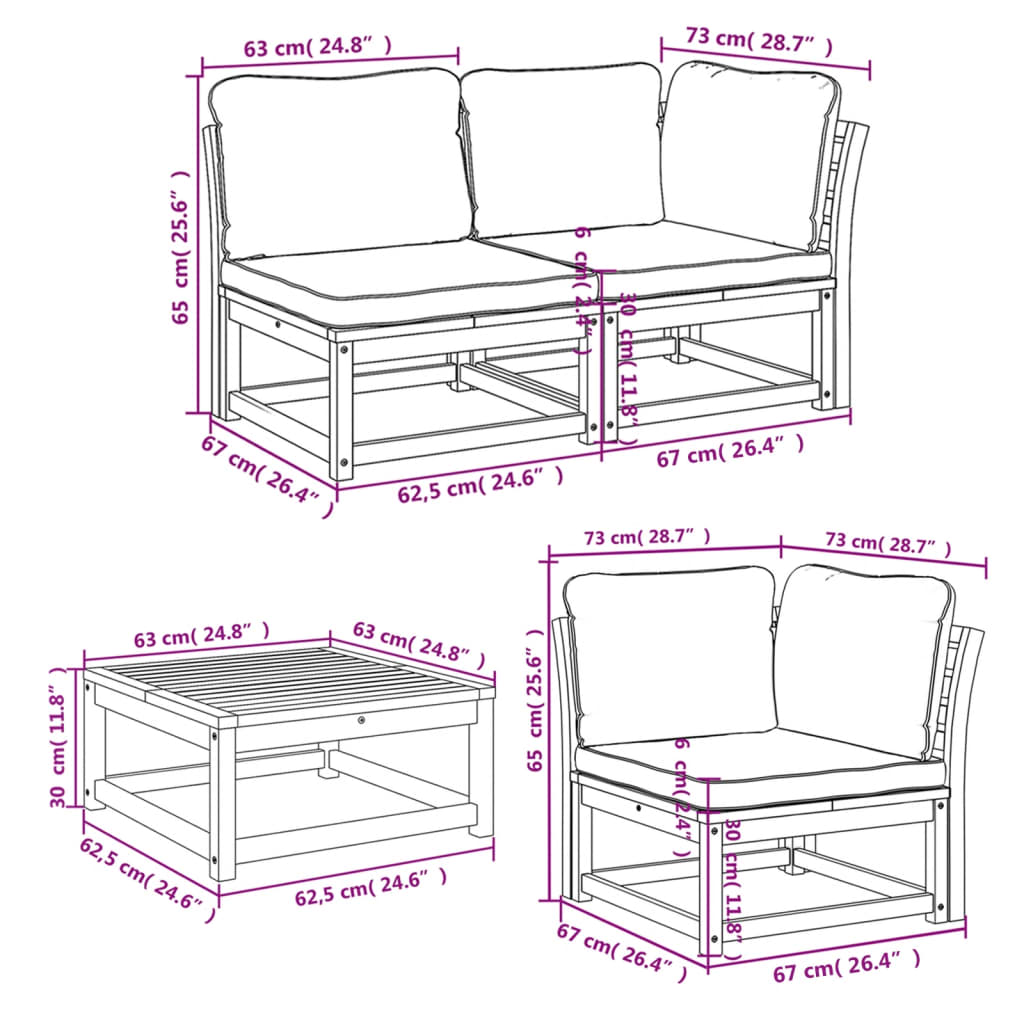 6-delige Loungeset met kussens massief acaciahout is nu te koop bij PeponiXL, paradijselijk wonen!