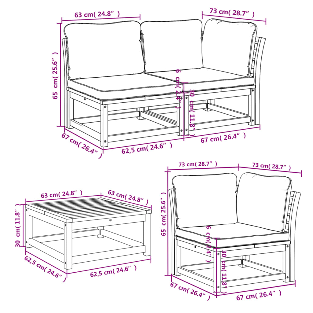 6-delige Loungeset met kussens massief acaciahout is nu te koop bij PeponiXL, paradijselijk wonen!