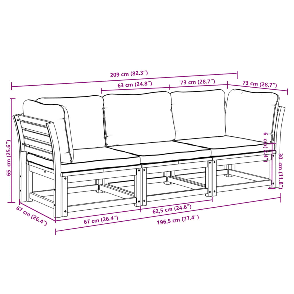 3-delige Loungeset met kussens massief acaciahout is nu te koop bij PeponiXL, paradijselijk wonen!