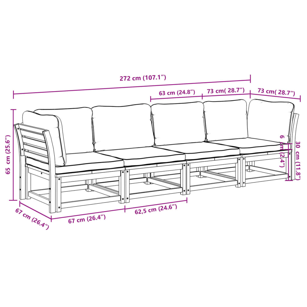 4-delige Loungeset met kussens massief acaciahout is nu te koop bij PeponiXL, paradijselijk wonen!