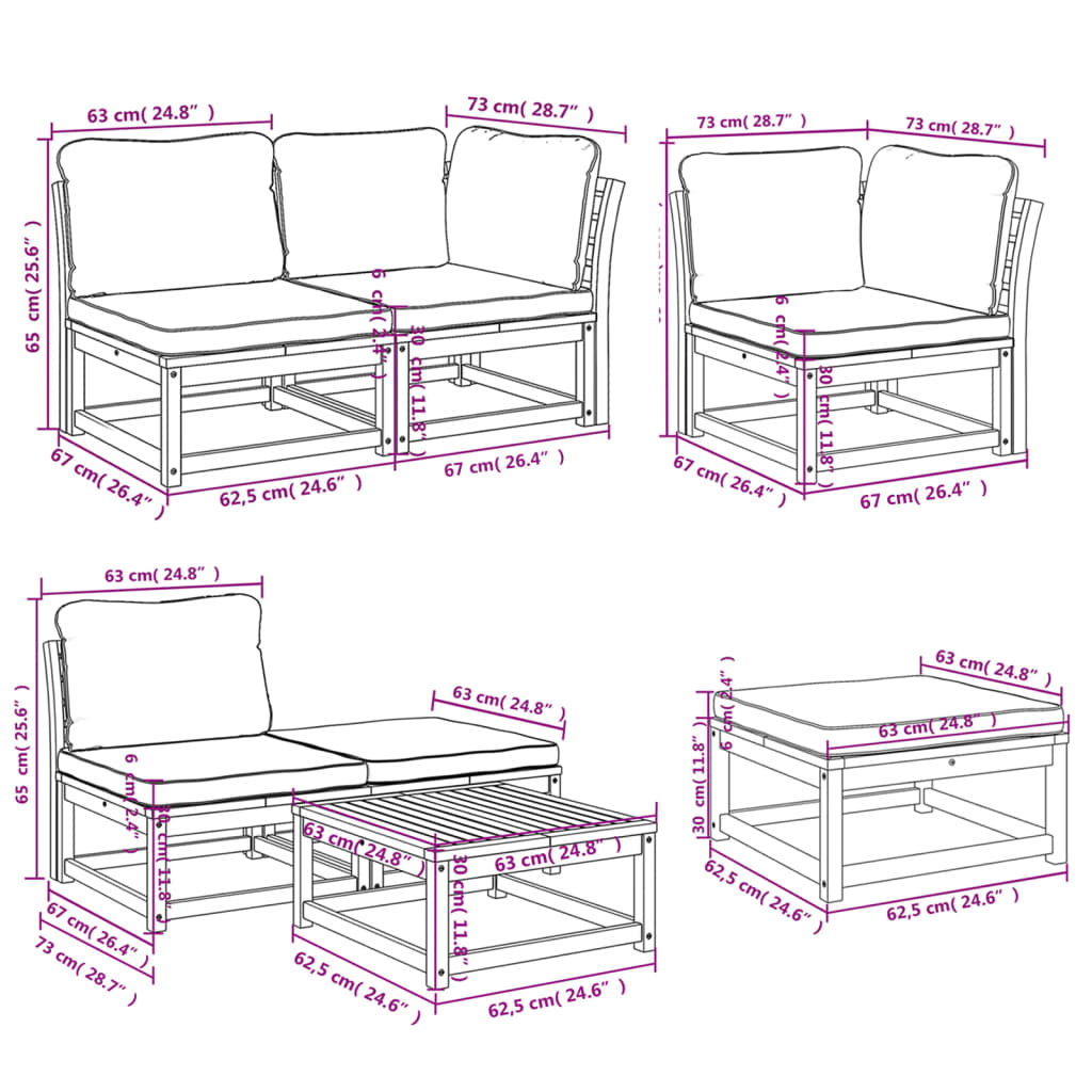 7-delige Loungeset met kussens massief acaciahout is nu te koop bij PeponiXL, paradijselijk wonen!