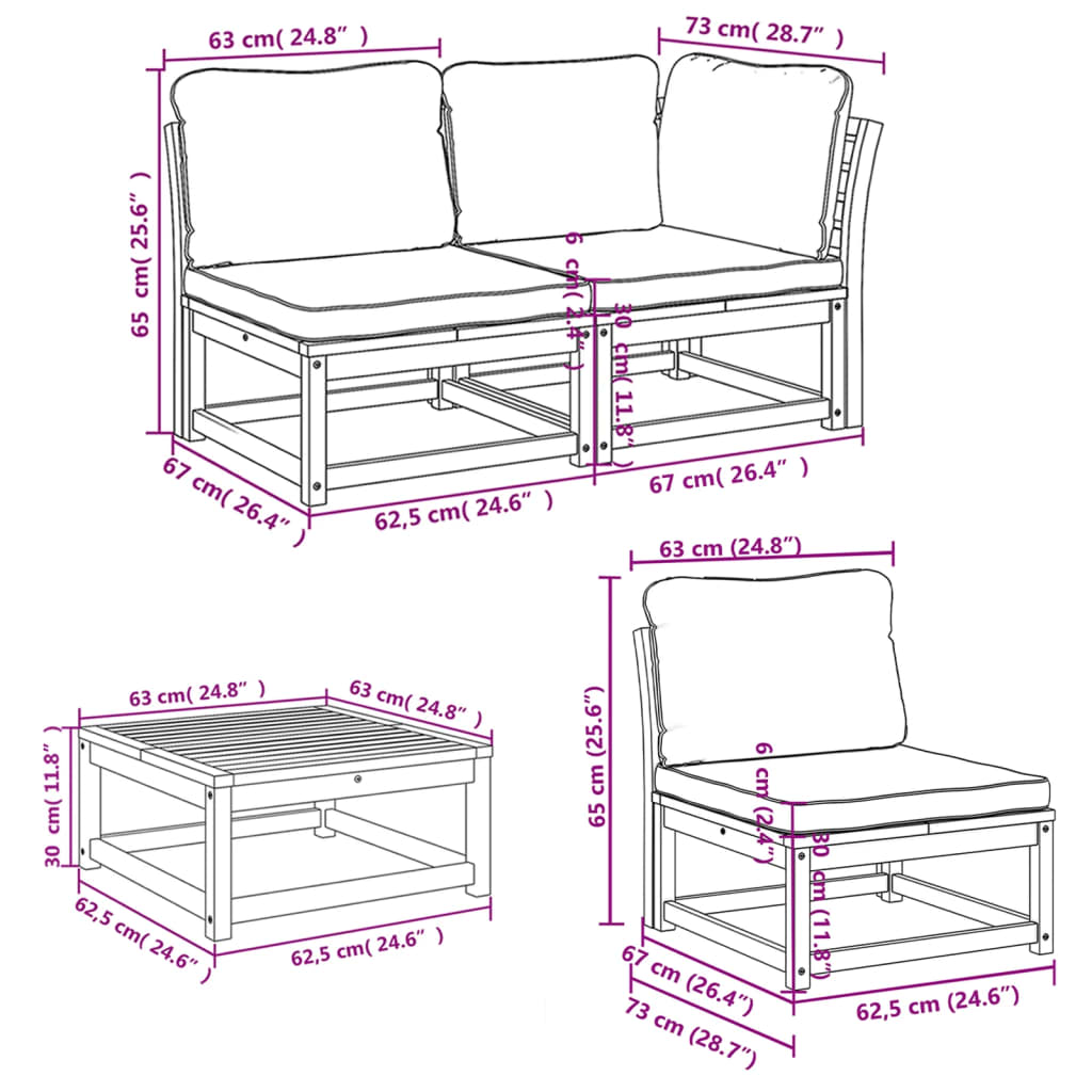 5-delige Loungeset met kussens massief acaciahout is nu te koop bij PeponiXL, paradijselijk wonen!