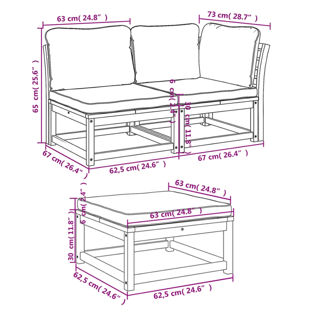 3-delige Loungeset met kussens massief acaciahout is nu te koop bij PeponiXL, paradijselijk wonen!