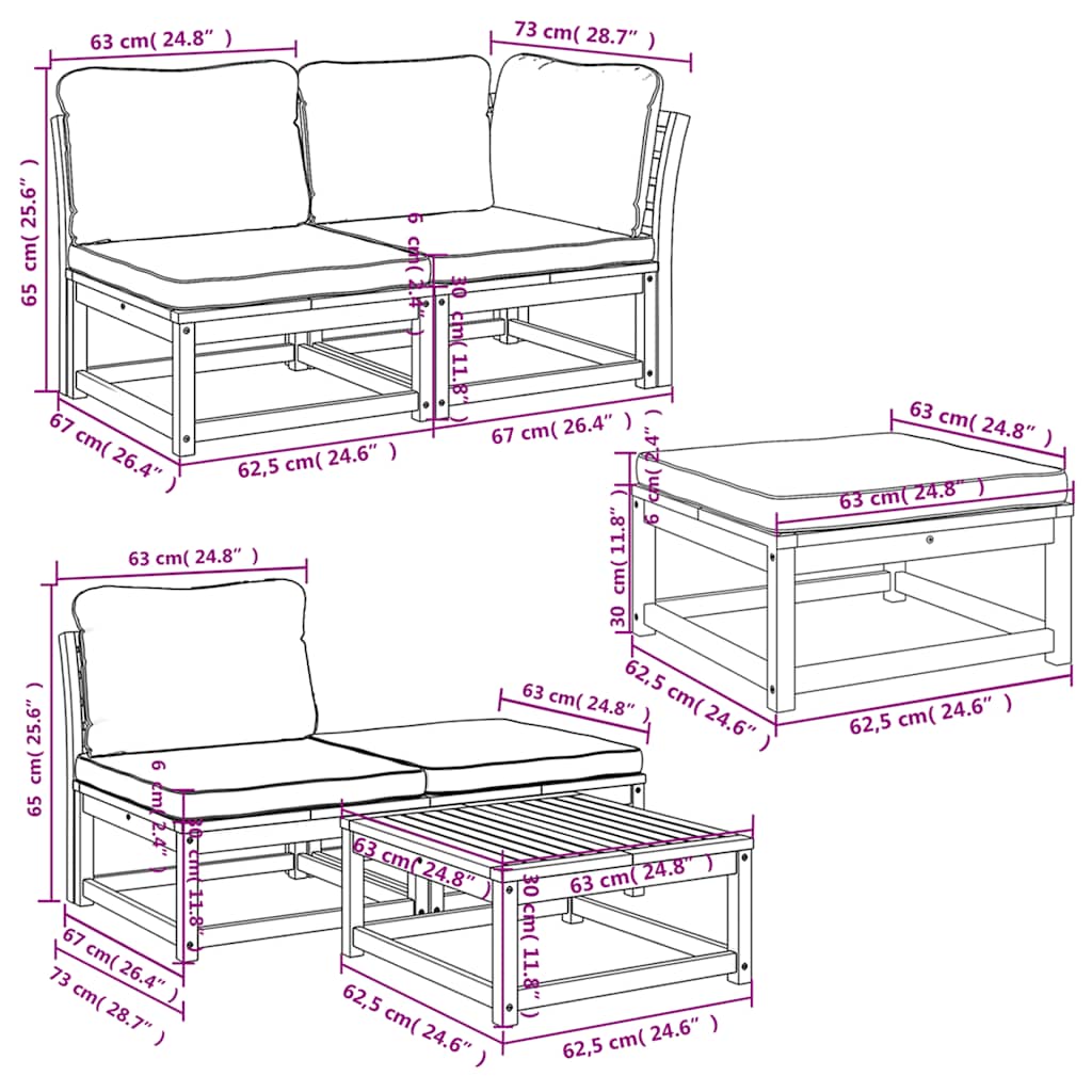 6-delige Loungeset met kussens massief acaciahout is nu te koop bij PeponiXL, paradijselijk wonen!