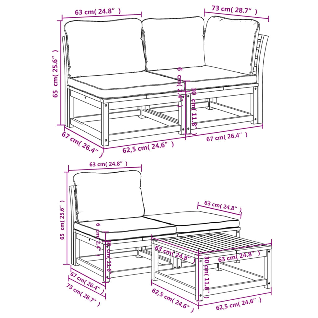 5-delige Loungeset met kussens massief acaciahout is nu te koop bij PeponiXL, paradijselijk wonen!