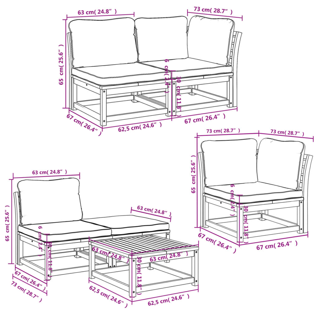 6-delige Loungeset met kussens massief acaciahout is nu te koop bij PeponiXL, paradijselijk wonen!