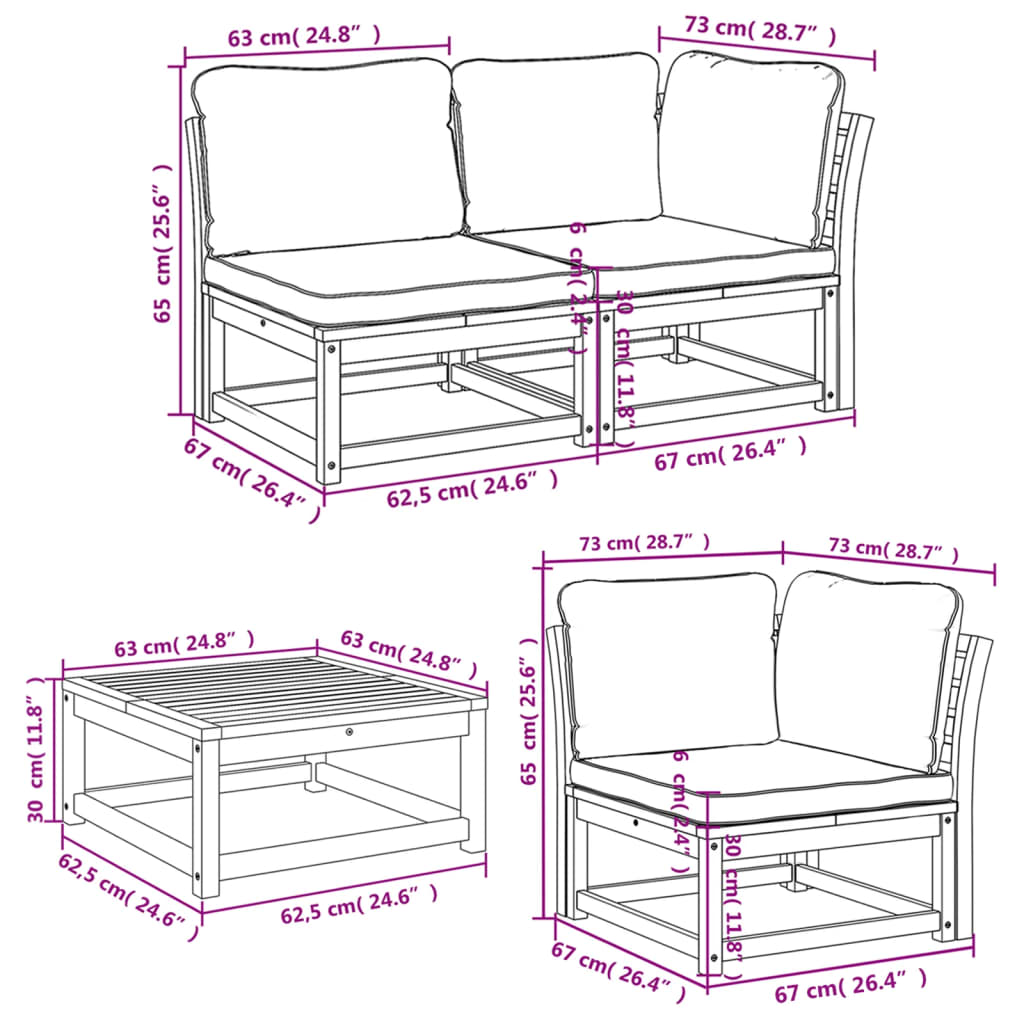 6-delige Loungeset met kussens massief acaciahout is nu te koop bij PeponiXL, paradijselijk wonen!