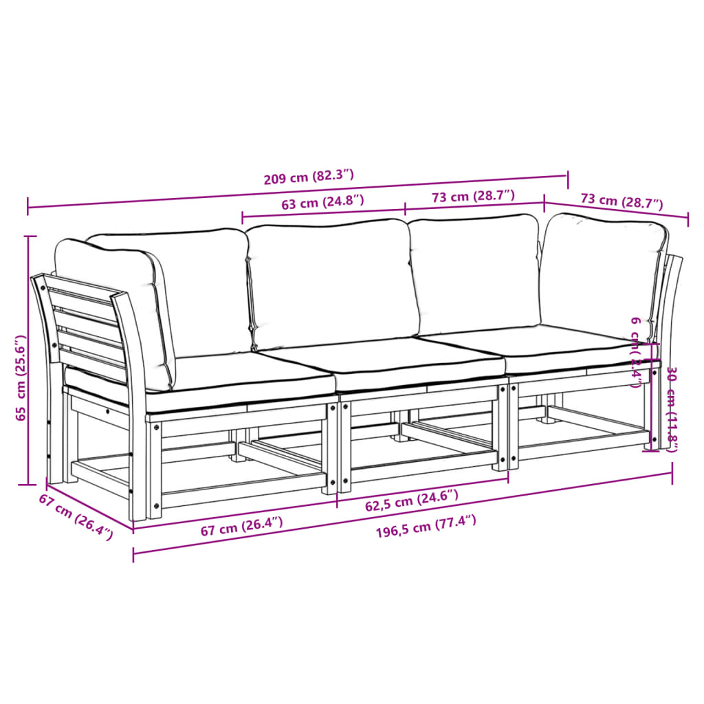 3-delige Loungeset met kussens massief acaciahout is nu te koop bij PeponiXL, paradijselijk wonen!