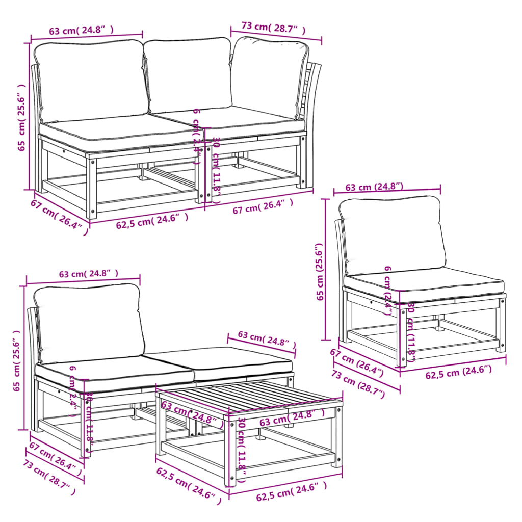 6-delige Loungeset met kussens massief acaciahout is nu te koop bij PeponiXL, paradijselijk wonen!