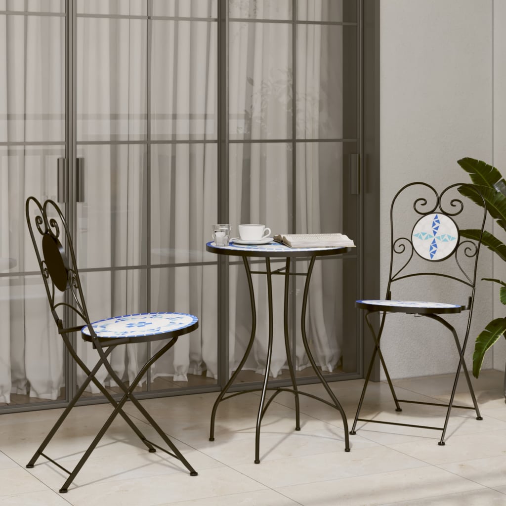 Bistroset mozaïek ijzer en keramiek blauw en wit is nu te koop bij PeponiXL, paradijselijk wonen!