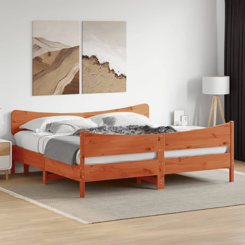 Bedframe zonder matras massief grenenhout wasbruin 200x200 cm is nu te koop bij PeponiXL, paradijselijk wonen!