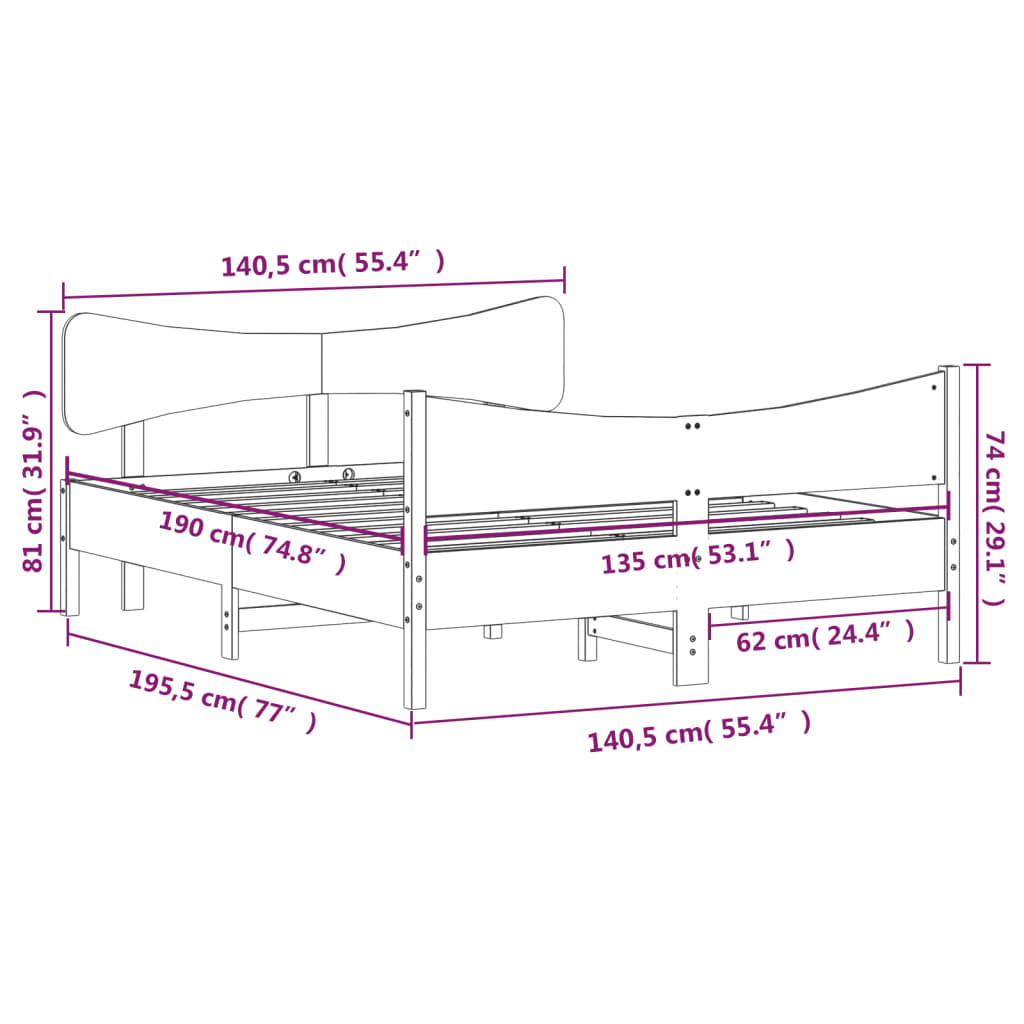 Bedframe zonder matras massief grenenhout wasbruin 135x190 cm is nu te koop bij PeponiXL, paradijselijk wonen!
