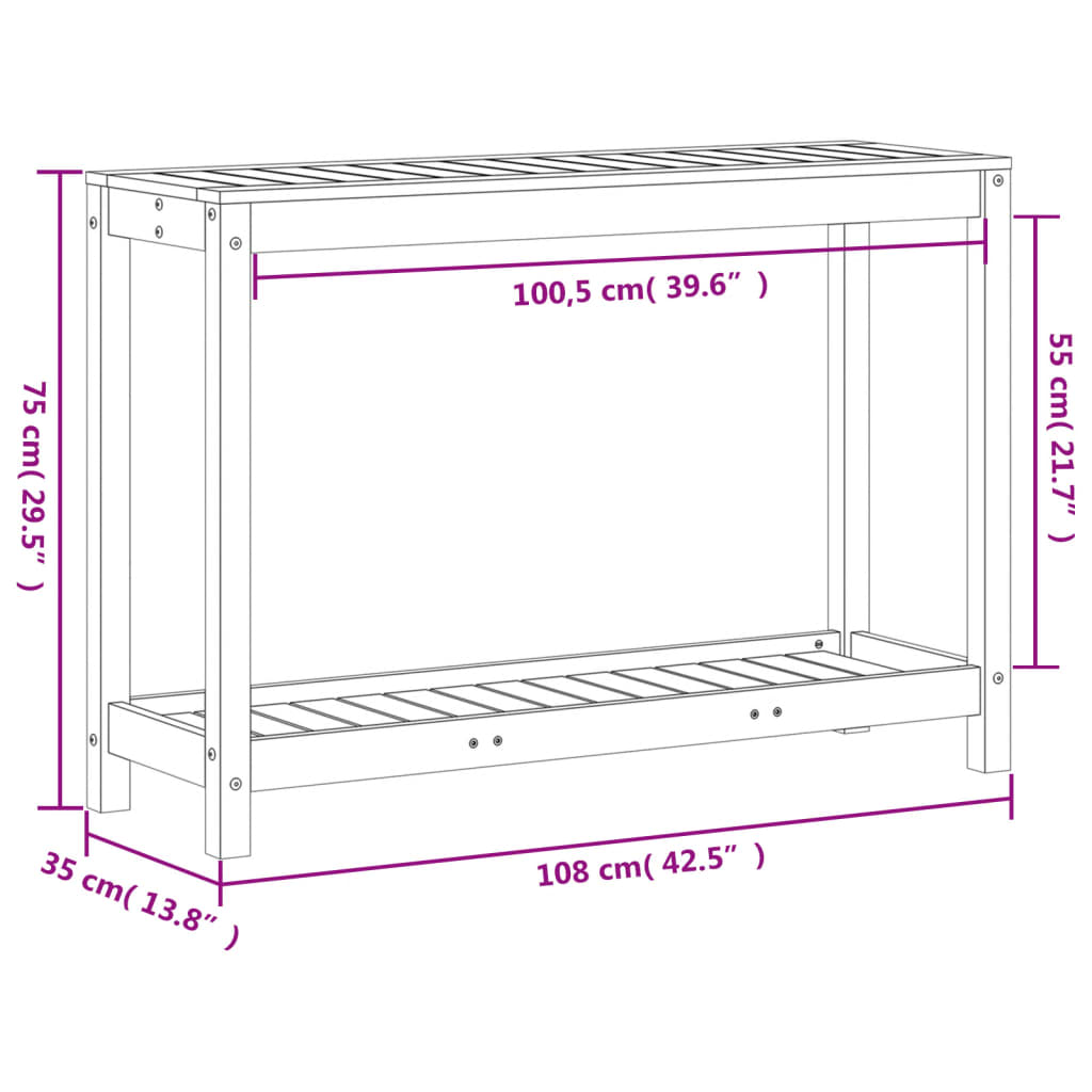 Oppottafel met schap 108x35x75 cm massief grenenhout wit is nu te koop bij PeponiXL, paradijselijk wonen!