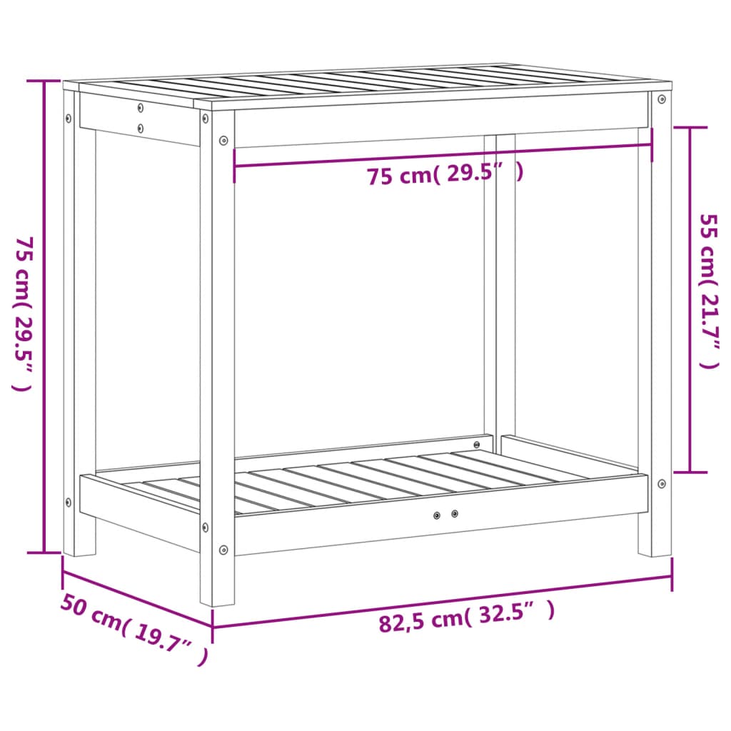 Oppottafel met schap 82,5x50x75 cm massief grenenhout is nu te koop bij PeponiXL, paradijselijk wonen!