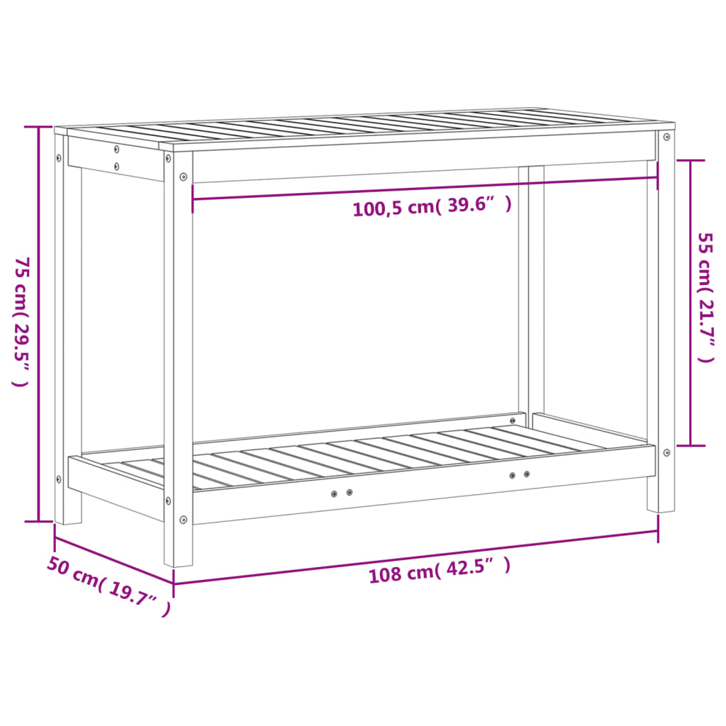 Oppottafel met schap 108x50x75 cm massief grenenhout is nu te koop bij PeponiXL, paradijselijk wonen!