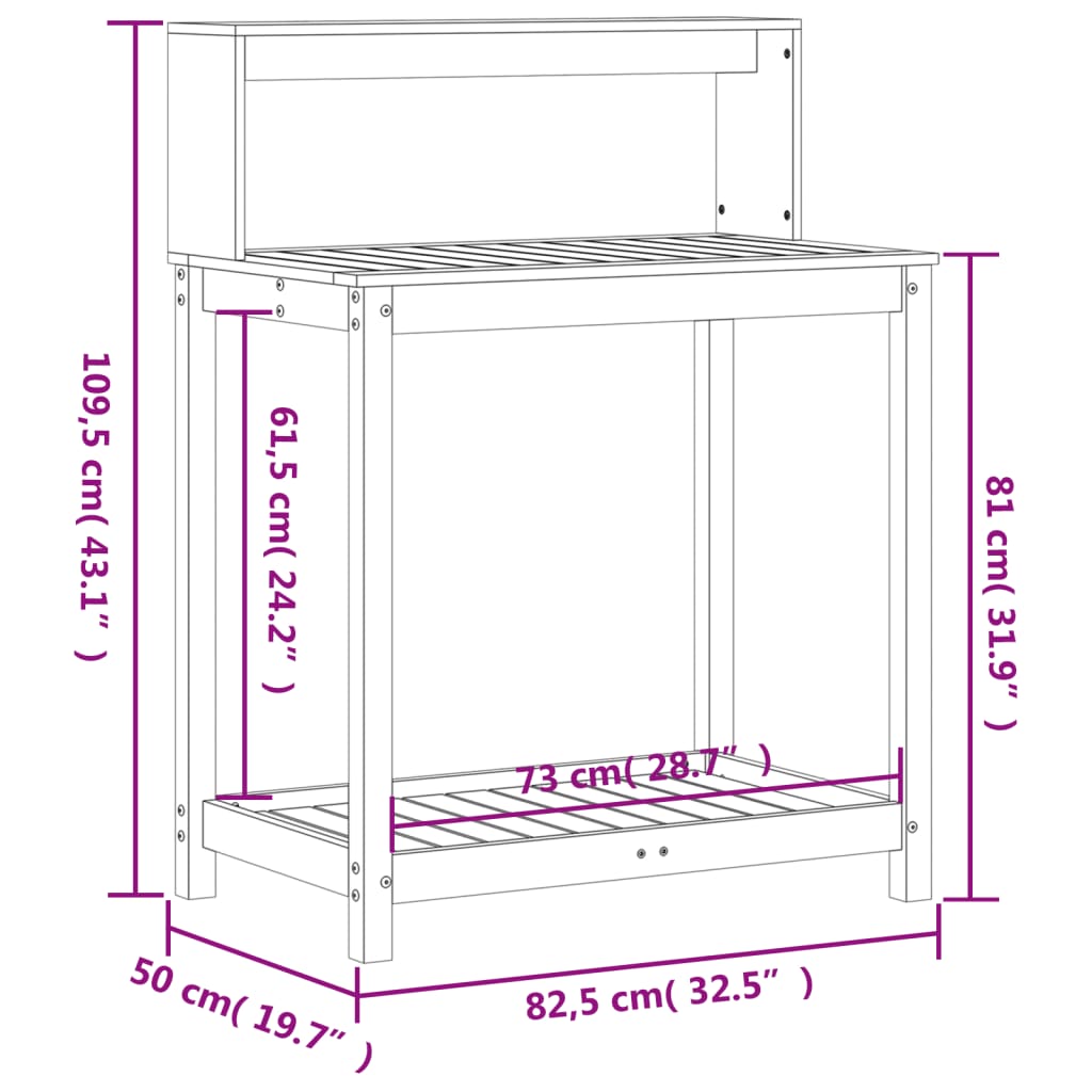 Oppottafel met schappen 82,5x50x109,5 cm massief grenenhout is nu te koop bij PeponiXL, paradijselijk wonen!
