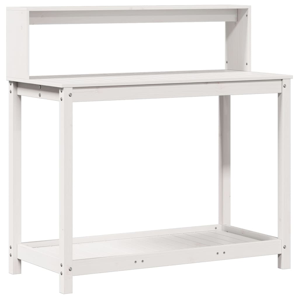 Oppottafel met schappen 108x50x109,5 cm massief grenenhout wit is nu te koop bij PeponiXL, paradijselijk wonen!