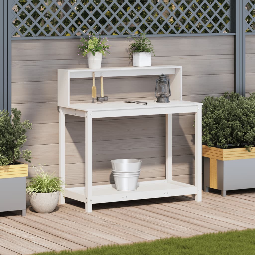 Oppottafel met schappen 108x50x109,5 cm massief grenenhout wit is nu te koop bij PeponiXL, paradijselijk wonen!