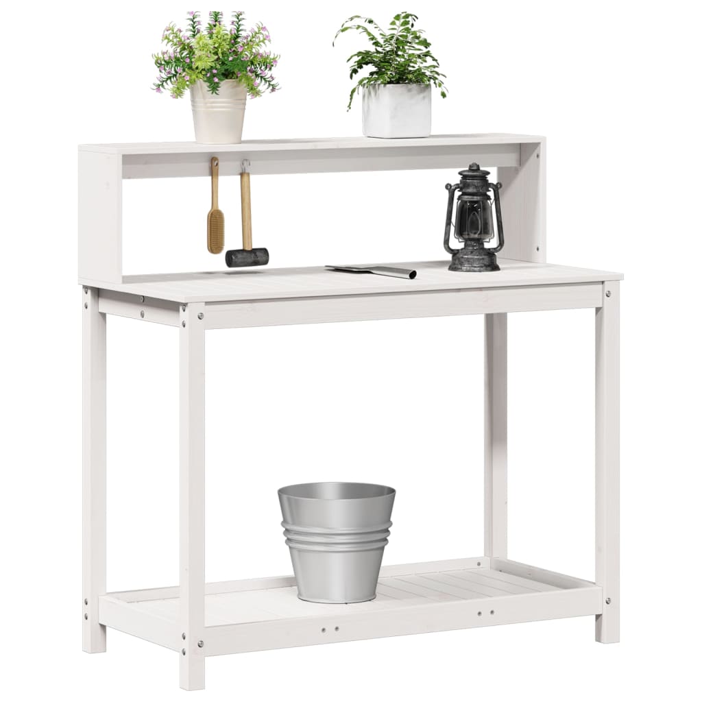 Oppottafel met schappen 108x50x109,5 cm massief grenenhout wit is nu te koop bij PeponiXL, paradijselijk wonen!