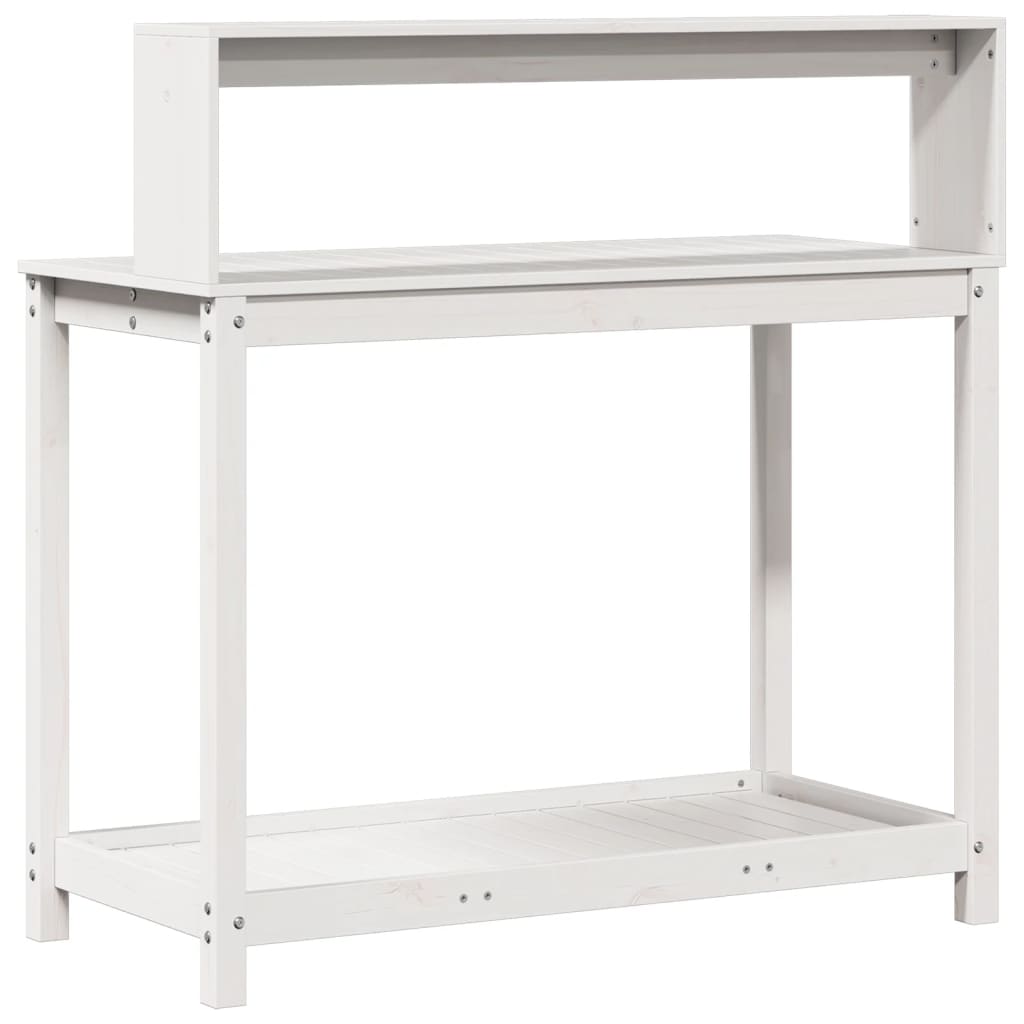 Oppottafel met schappen 108x50x109,5 cm massief grenenhout wit is nu te koop bij PeponiXL, paradijselijk wonen!