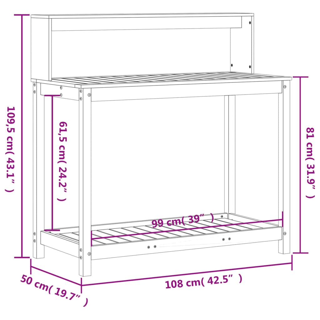 Oppottafel met schappen 108x50x109,5 cm massief grenenhout wit is nu te koop bij PeponiXL, paradijselijk wonen!