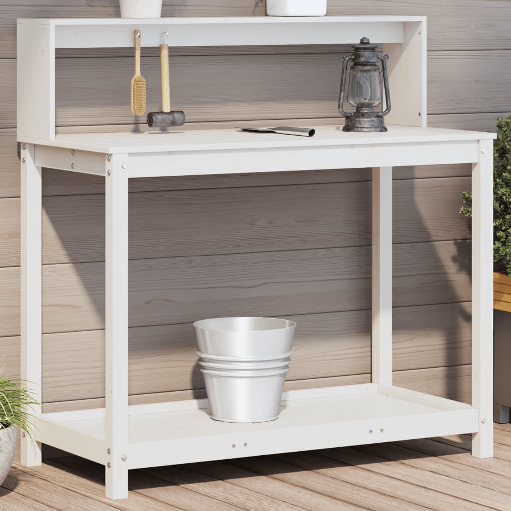Oppottafel met schappen 108x50x109,5 cm massief grenenhout wit is nu te koop bij PeponiXL, paradijselijk wonen!