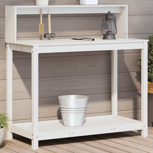 Oppottafel met schappen 108x50x109,5 cm massief grenenhout wit is nu te koop bij PeponiXL, paradijselijk wonen!