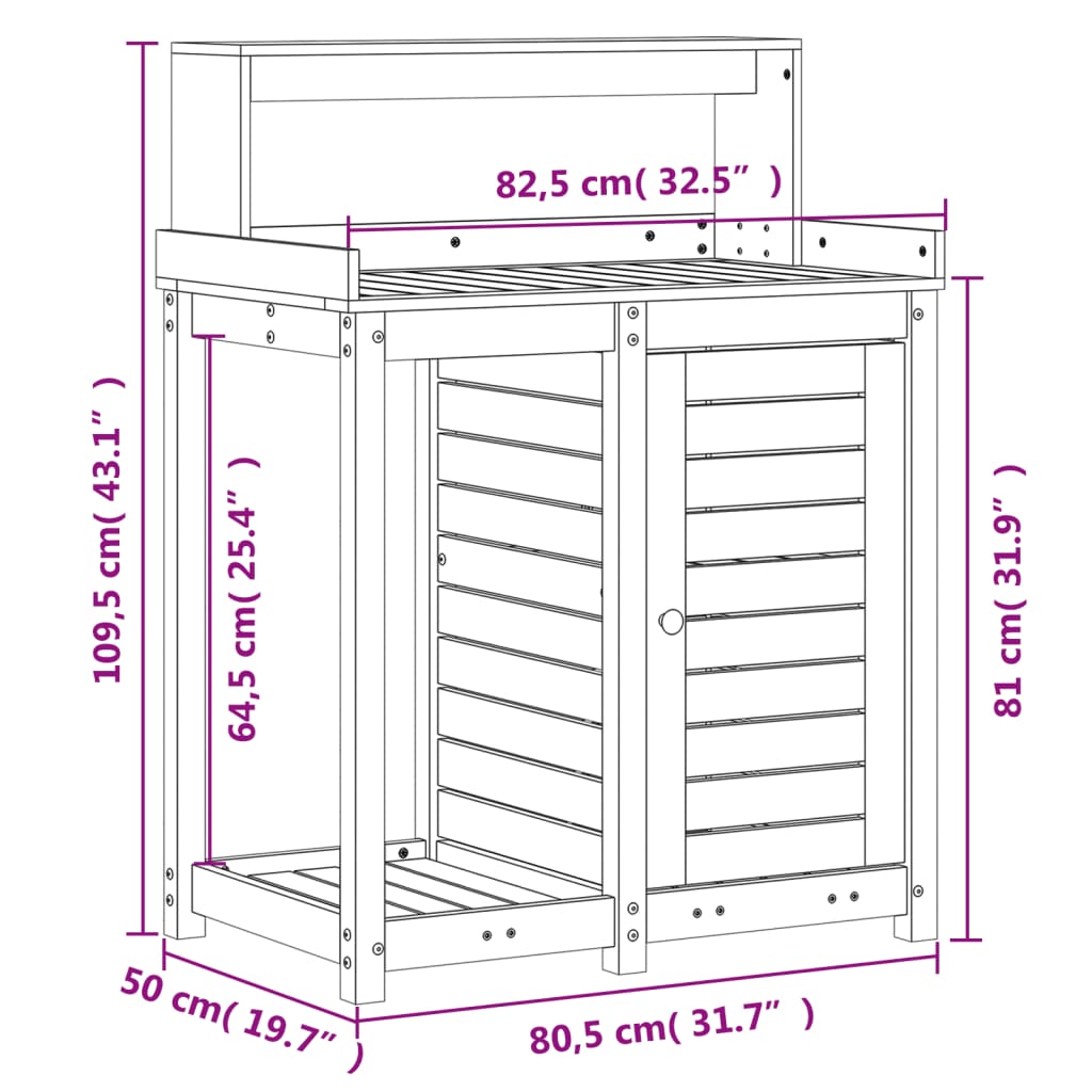 Oppottafel met schappen 82,5x50x109,5 cm massief grenenhout is nu te koop bij PeponiXL, paradijselijk wonen!