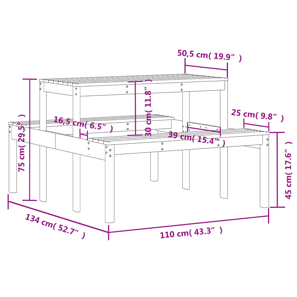 Picknicktafel 110x134x75 cm massief grenenhout is nu te koop bij PeponiXL, paradijselijk wonen!