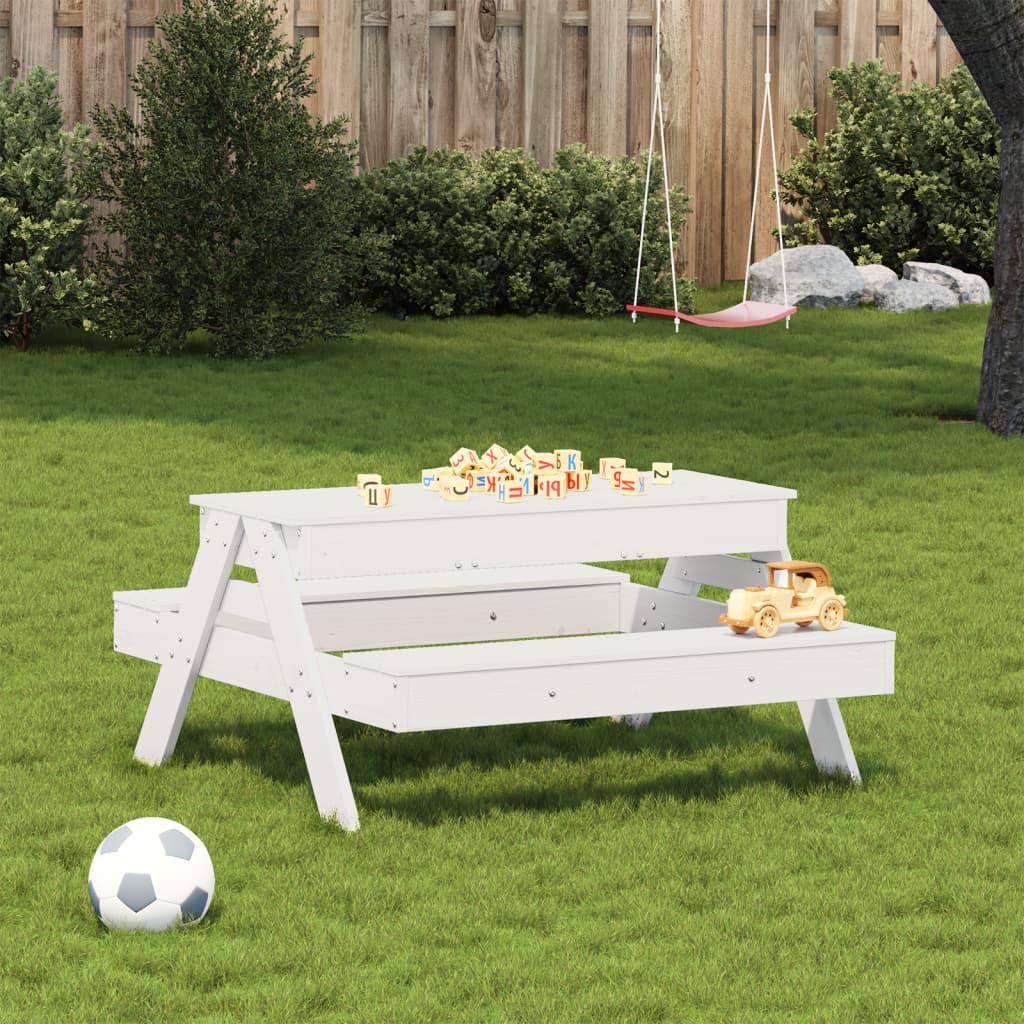 Picknicktafel met zandbak voor kinderen massief grenenhout wit is nu te koop bij PeponiXL, paradijselijk wonen!