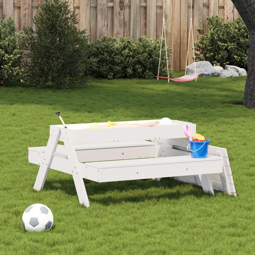 Picknicktafel met zandbak voor kinderen massief grenenhout wit is nu te koop bij PeponiXL, paradijselijk wonen!