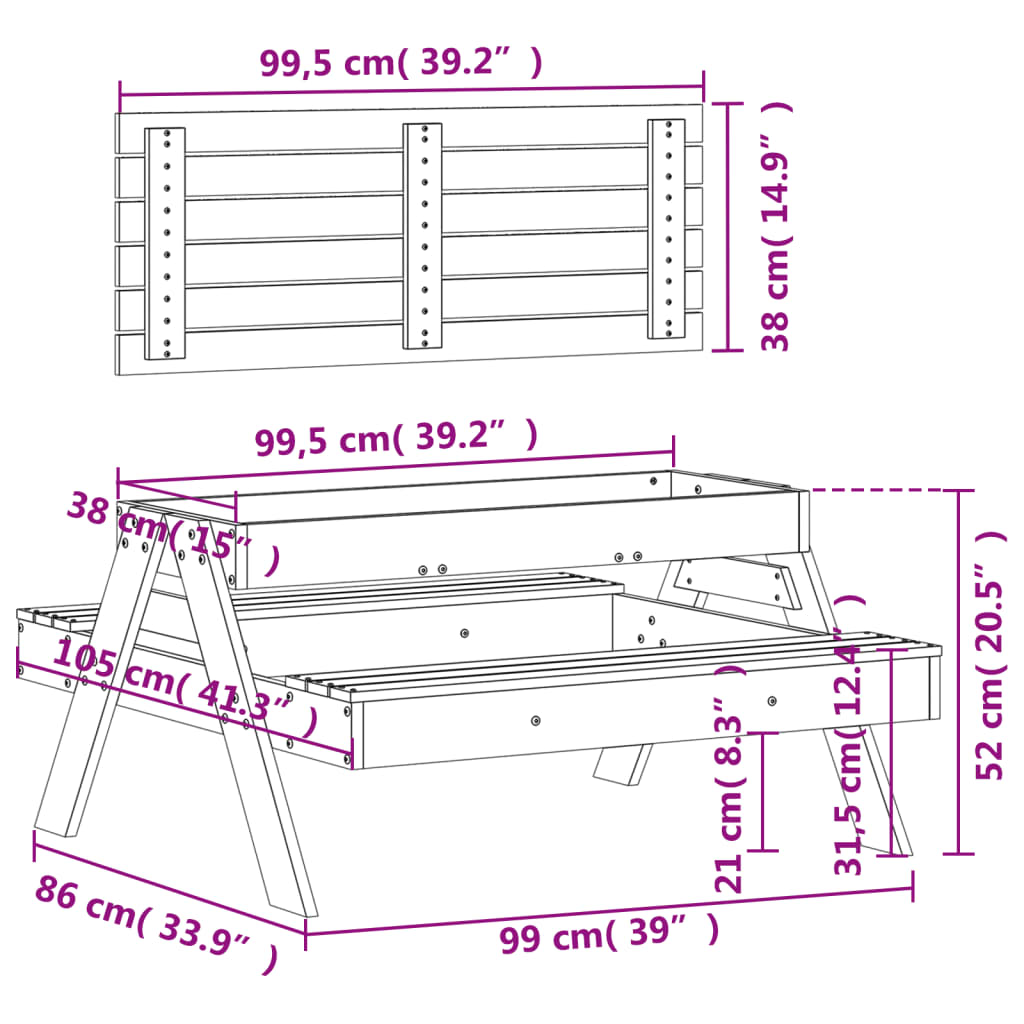 Picknicktafel met zandbak voor kinderen massief grenenhout wit is nu te koop bij PeponiXL, paradijselijk wonen!