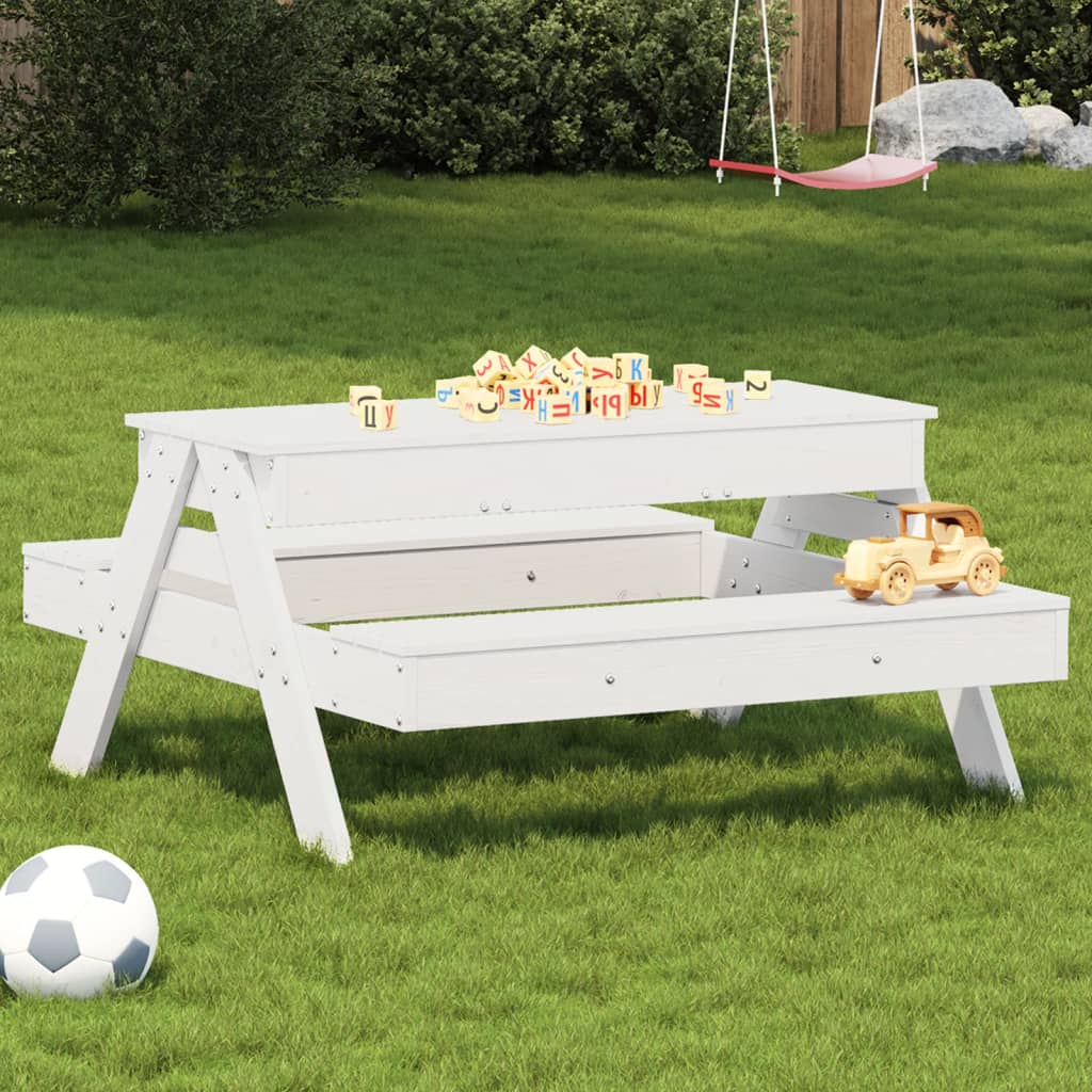 Picknicktafel met zandbak voor kinderen massief grenenhout wit is nu te koop bij PeponiXL, paradijselijk wonen!