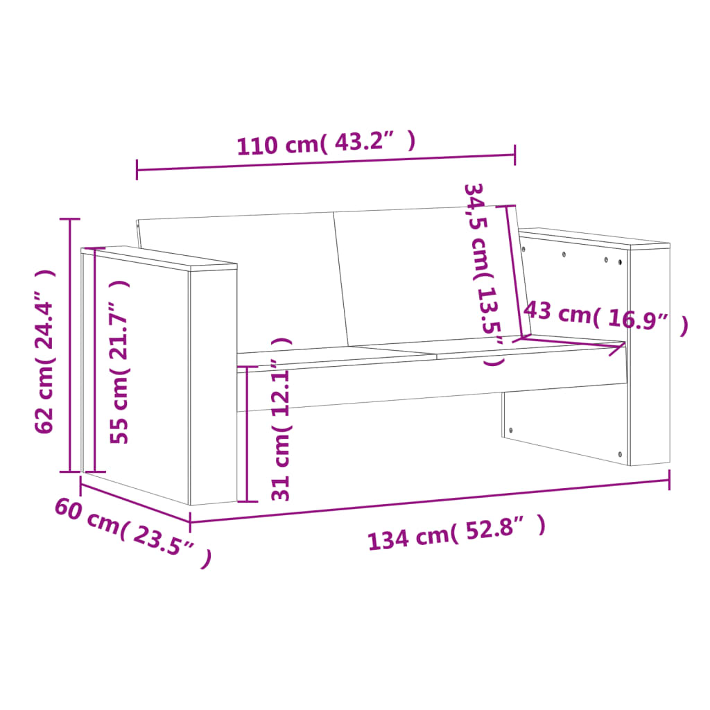 Tuinbank 2-zits 134x60x62 cm massief grenenhout wasbruin is nu te koop bij PeponiXL, paradijselijk wonen!