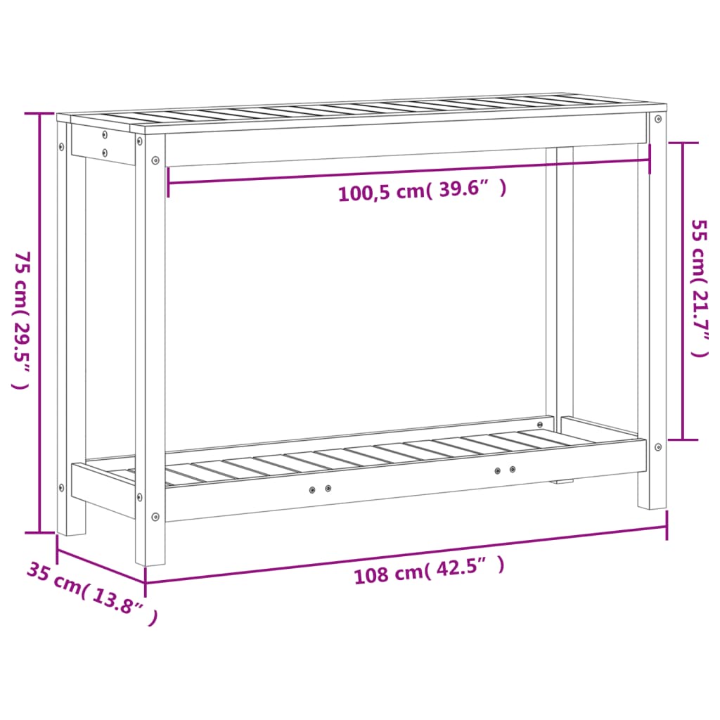 Oppottafel met schap 108x35x75 cm massief grenenhout wasbruin is nu te koop bij PeponiXL, paradijselijk wonen!