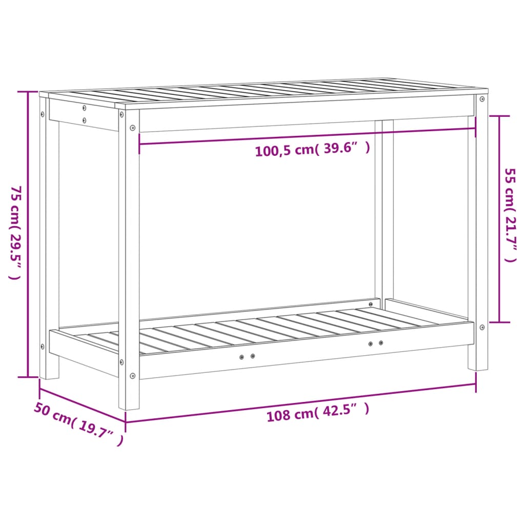 Oppottafel met schap 108x50x75 cm massief grenenhout wasbruin is nu te koop bij PeponiXL, paradijselijk wonen!