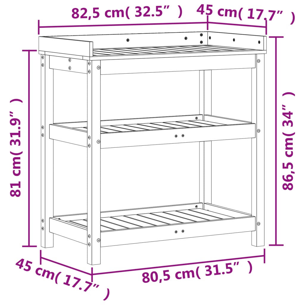 Oppottafel met schappen 82,5x45x86,5 cm grenenhout bruin is nu te koop bij PeponiXL, paradijselijk wonen!