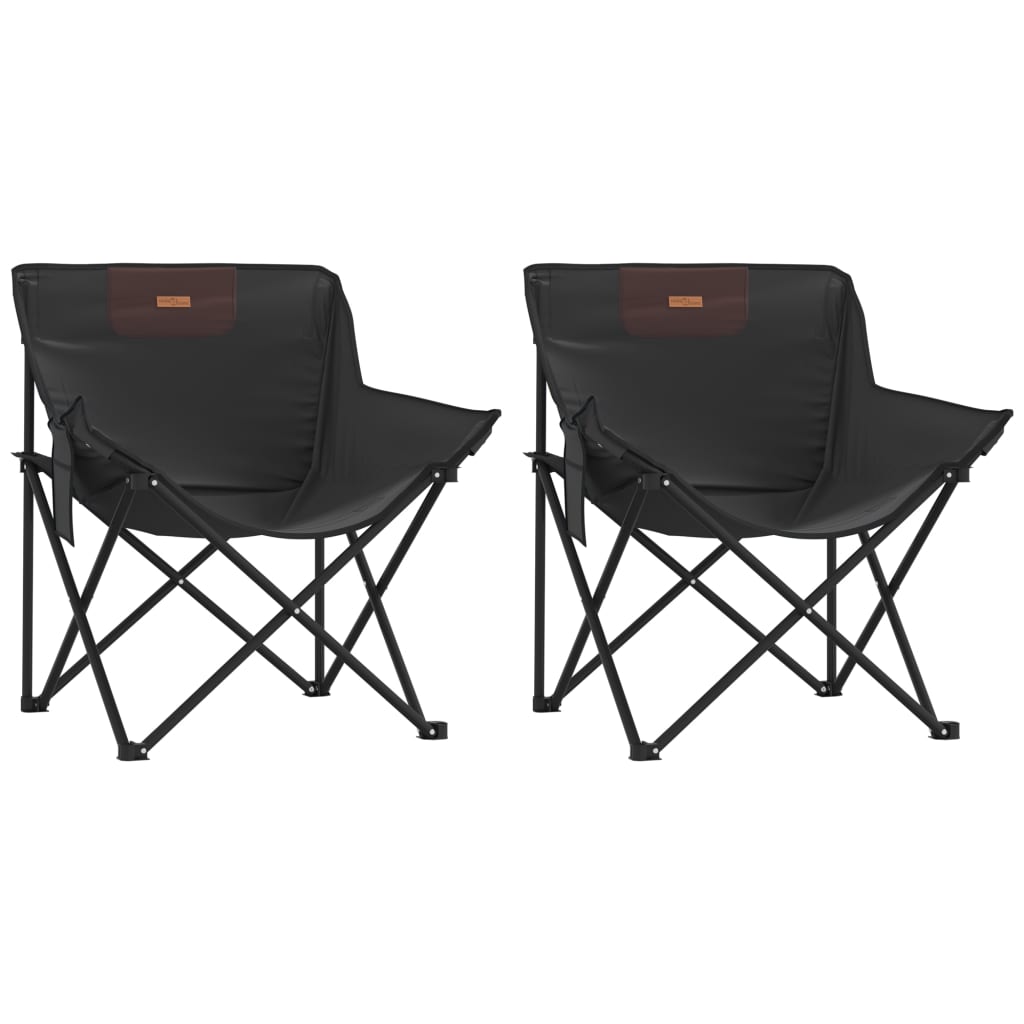 Campingstoelen 2 st met vakje inklapbaar zwart is nu te koop bij PeponiXL, paradijselijk wonen!