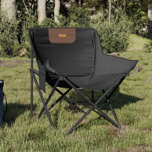 Campingstoelen 2 st met vakje inklapbaar zwart is nu te koop bij PeponiXL, paradijselijk wonen!